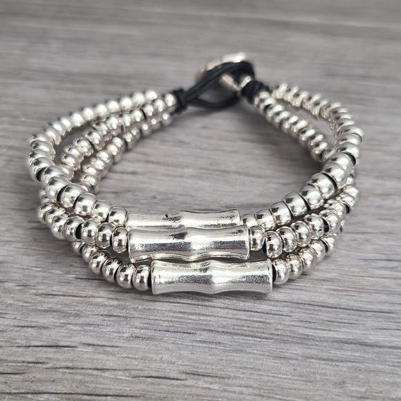 BAMBOO • Boho bracelet • Silver plated beads and real leather - Picture 4 of 12